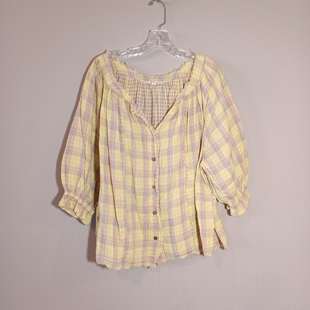 Jade by Jane Oversize Plaid Button Front Swing Top Size S
